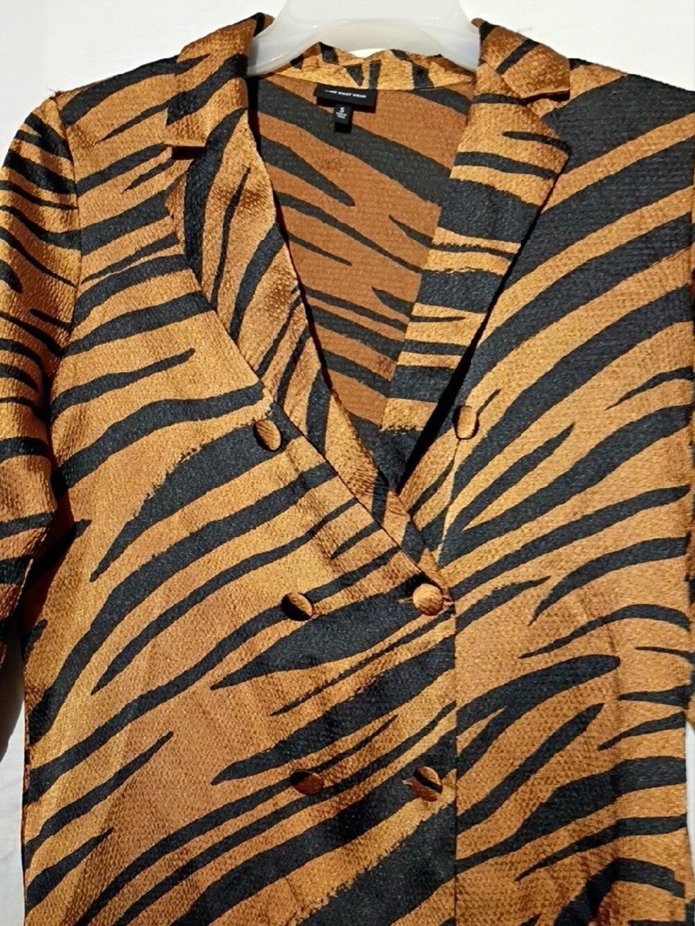 Who What Wear Animal Print Tiger-Stripe Oversized Double Breasted Blazer, Sz 6 - Picture 7 of 11